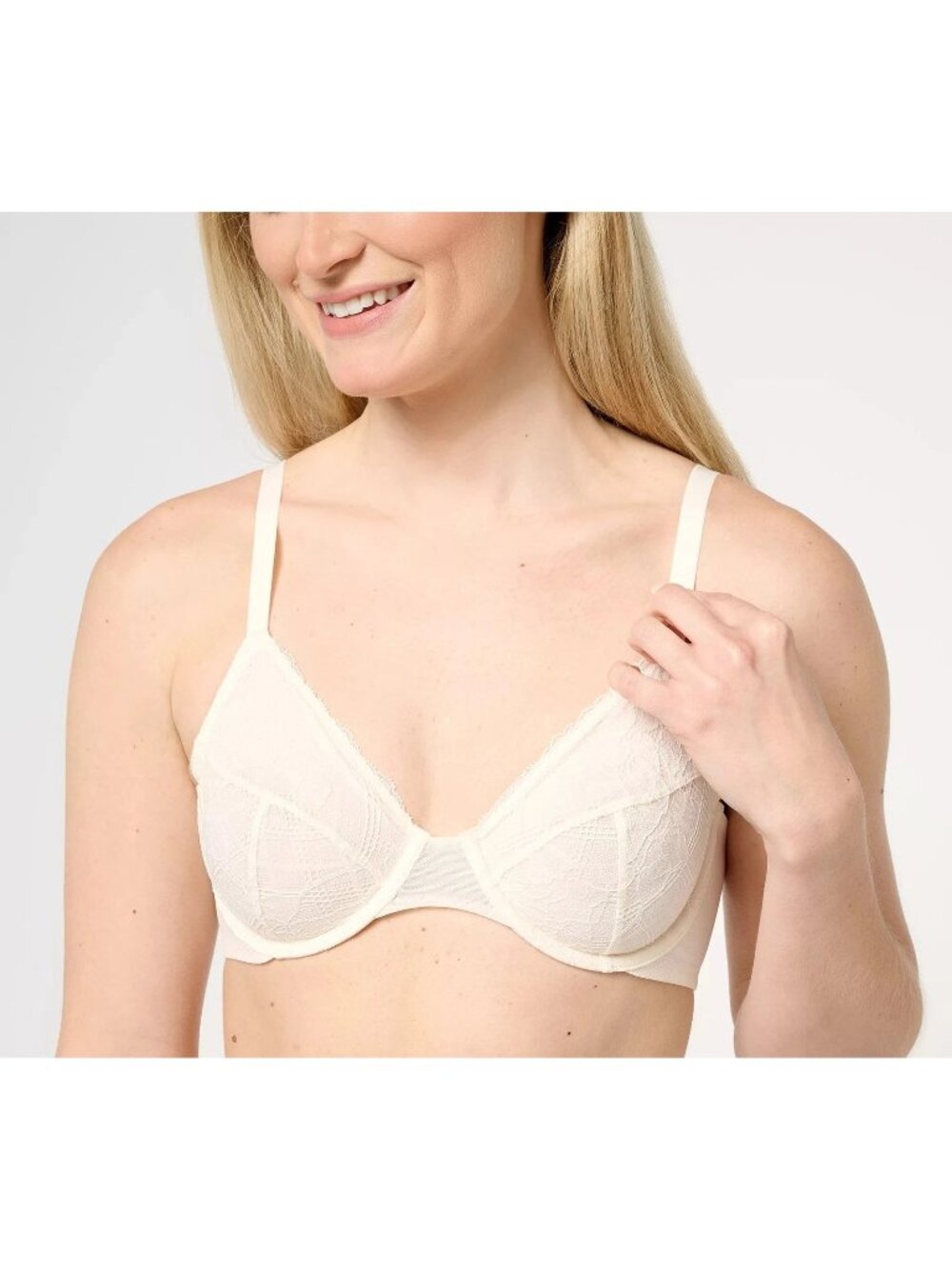 All Worthy Hunter McGrady Lace Unlined Underwire Bra Size 36DDD Sea Salt White